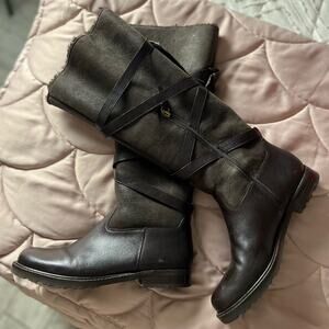 Via Spiga Brown Sheepskin Tall Leather Riding Boots Size 6.5